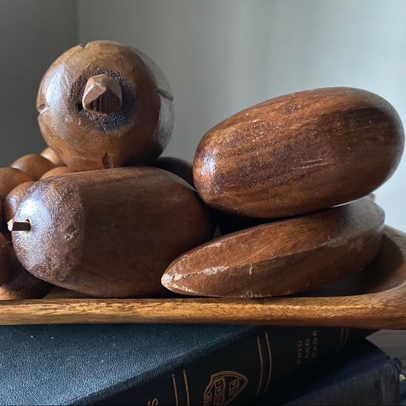 SOLD - Mid Century Monkey Pod Wooden Fruit - Picture 3 of 14